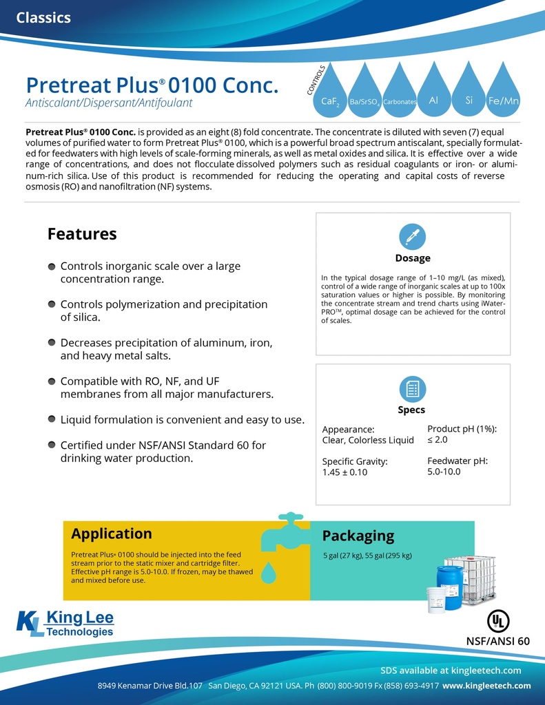 ANTIINCRUSTANTE PRETREAT PLUS 0100 (BARRIL 220KG) 